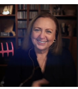 Project Candor host Jeanne Andersen leaning in during a guest conversation, attentive and engaged.